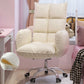 Contemporary Upholstered Office Chair with Padded Arms Leather Parsons Chair with Wheels Off-White Latex Clearhalo 'furn' 'furn_office_chair' 'Furniture' 'furniture_office_chair' 'Office Chairs' 'Office Furniture' 'office_chair' 5010955