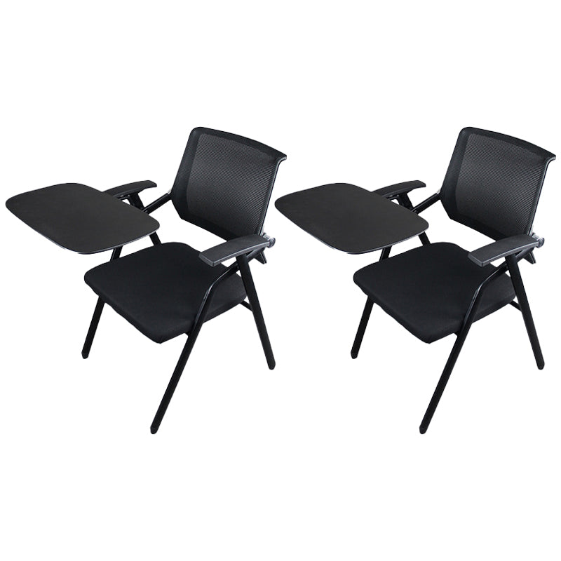 Black Metal Frame Modern Task Chair with Arms Conference Chair with Mid Back Matte Black 2 Piece Set Clearhalo 'furn' 'furn_office_chair' 'Furniture' 'furniture_office_chair' 'Office Chairs' 'Office Furniture' 'office_chair' 5010990