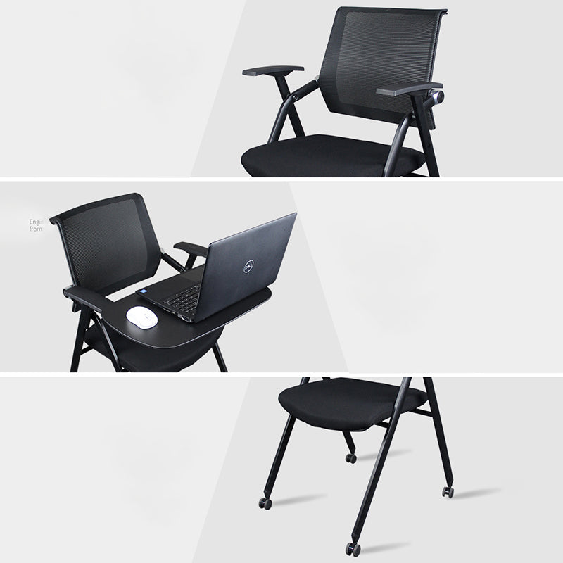Black Metal Frame Modern Task Chair with Arms Conference Chair with Mid Back Clearhalo 'furn' 'furn_office_chair' 'Furniture' 'furniture_office_chair' 'Office Chairs' 'Office Furniture' 'office_chair' 5010995
