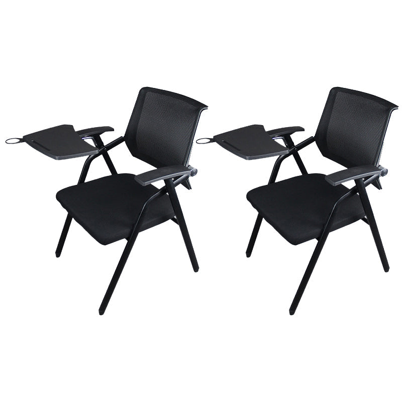 Black Metal Frame Modern Task Chair with Arms Conference Chair with Mid Back Dark Gray-Black 2 Piece Set Clearhalo 'furn' 'furn_office_chair' 'Furniture' 'furniture_office_chair' 'Office Chairs' 'Office Furniture' 'office_chair' 5010997