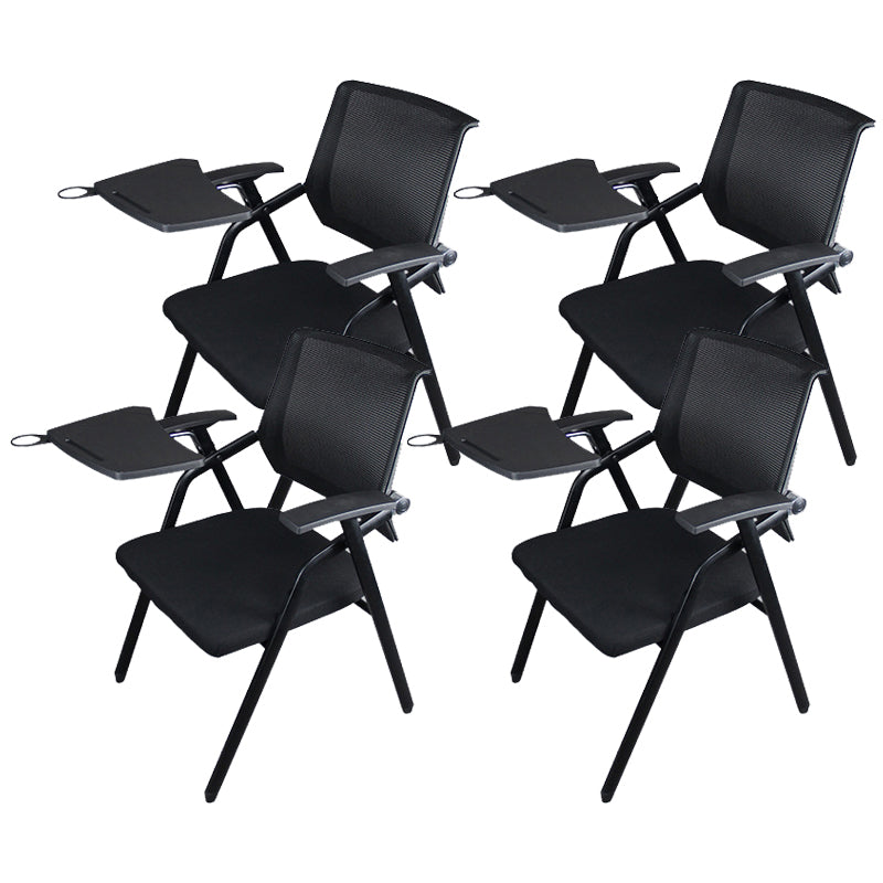 Black Metal Frame Modern Task Chair with Arms Conference Chair with Mid Back Dark Gray-Black 4 Piece Set Clearhalo 'furn' 'furn_office_chair' 'Furniture' 'furniture_office_chair' 'Office Chairs' 'Office Furniture' 'office_chair' 5010999