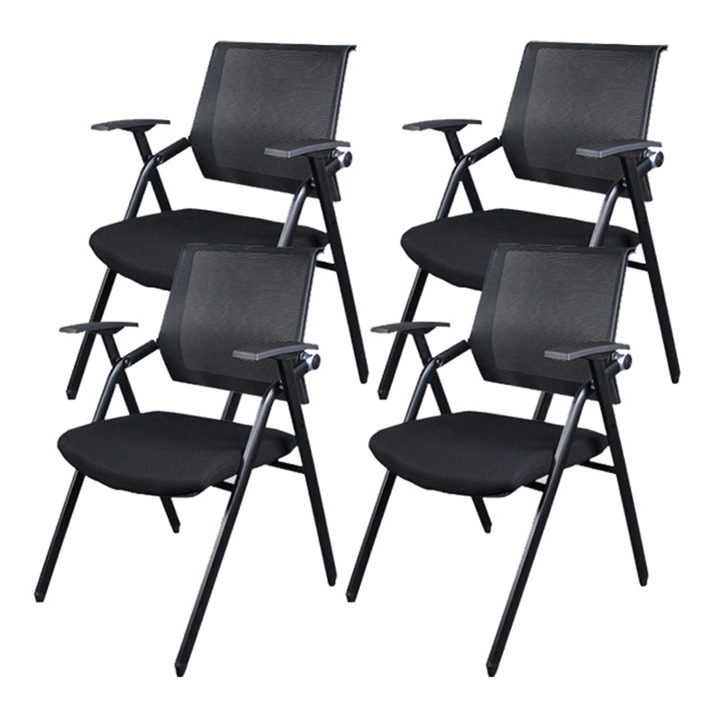 Black Metal Frame Modern Task Chair with Arms Conference Chair with Mid Back Black-Gray 4 Piece Set Clearhalo 'furn' 'furn_office_chair' 'Furniture' 'furniture_office_chair' 'Office Chairs' 'Office Furniture' 'office_chair' 5011005