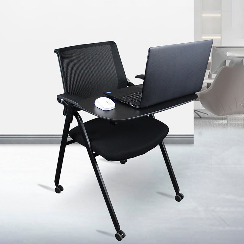 Black Metal Frame Modern Task Chair with Arms Conference Chair with Mid Back Clearhalo 'furn' 'furn_office_chair' 'Furniture' 'furniture_office_chair' 'Office Chairs' 'Office Furniture' 'office_chair' 5011006