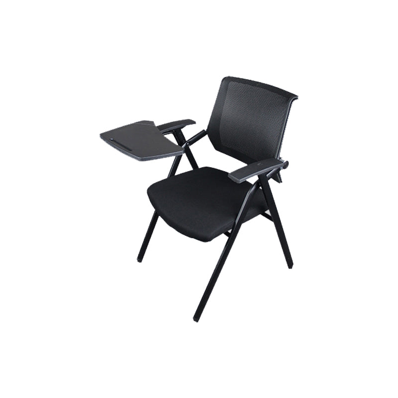 Black Metal Frame Modern Task Chair with Arms Conference Chair with Mid Back Gloss Black 1 Piece Clearhalo 'furn' 'furn_office_chair' 'Furniture' 'furniture_office_chair' 'Office Chairs' 'Office Furniture' 'office_chair' 5011011