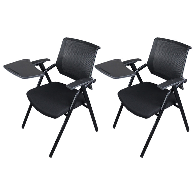 Black Metal Frame Modern Task Chair with Arms Conference Chair with Mid Back Gloss Black 2 Piece Set Clearhalo 'furn' 'furn_office_chair' 'Furniture' 'furniture_office_chair' 'Office Chairs' 'Office Furniture' 'office_chair' 5011012