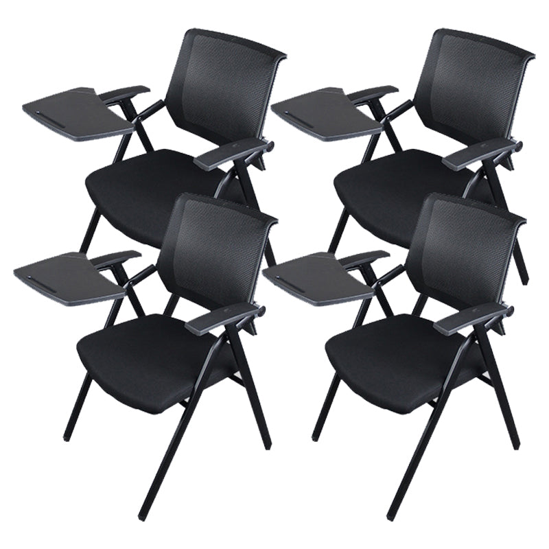 Black Metal Frame Modern Task Chair with Arms Conference Chair with Mid Back Gloss Black 4 Piece Set Clearhalo 'furn' 'furn_office_chair' 'Furniture' 'furniture_office_chair' 'Office Chairs' 'Office Furniture' 'office_chair' 5011013