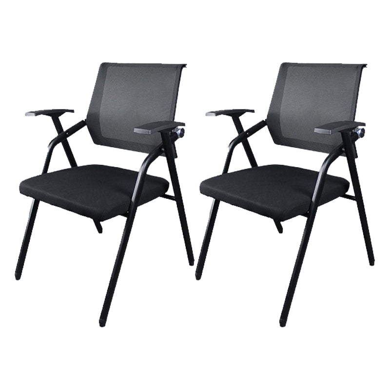 Black Metal Frame Modern Task Chair with Arms Conference Chair with Mid Back Black 2 Piece Set Clearhalo 'furn' 'furn_office_chair' 'Furniture' 'furniture_office_chair' 'Office Chairs' 'Office Furniture' 'office_chair' 5011015