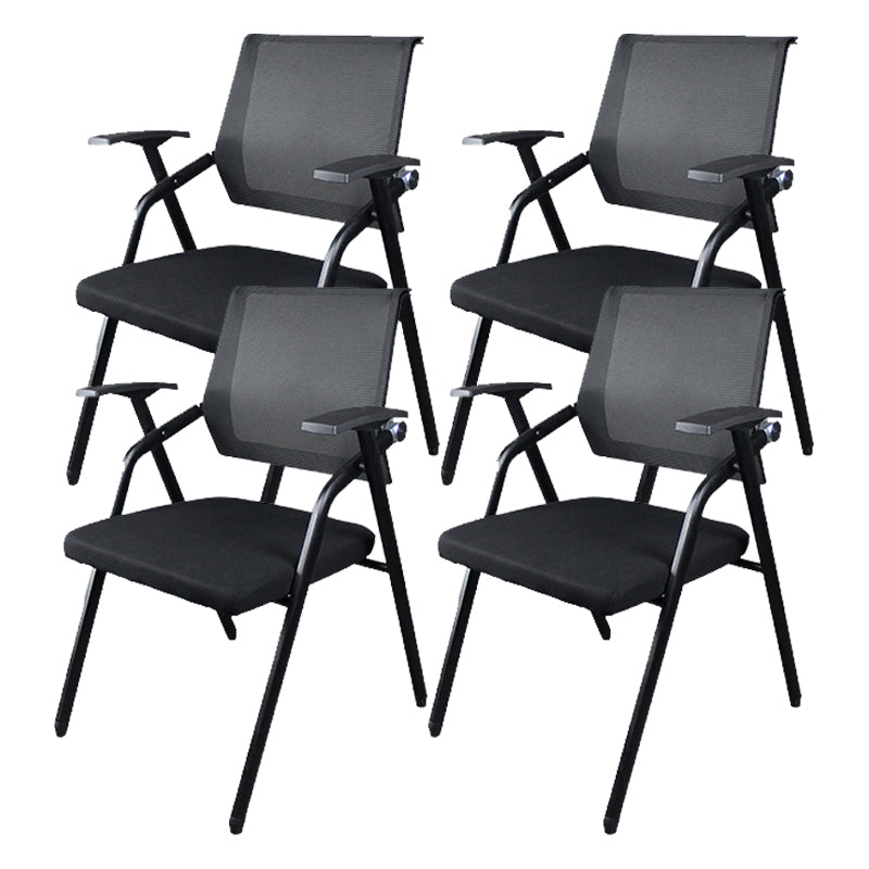Black Metal Frame Modern Task Chair with Arms Conference Chair with Mid Back Black 4 Piece Set Clearhalo 'furn' 'furn_office_chair' 'Furniture' 'furniture_office_chair' 'Office Chairs' 'Office Furniture' 'office_chair' 5011016
