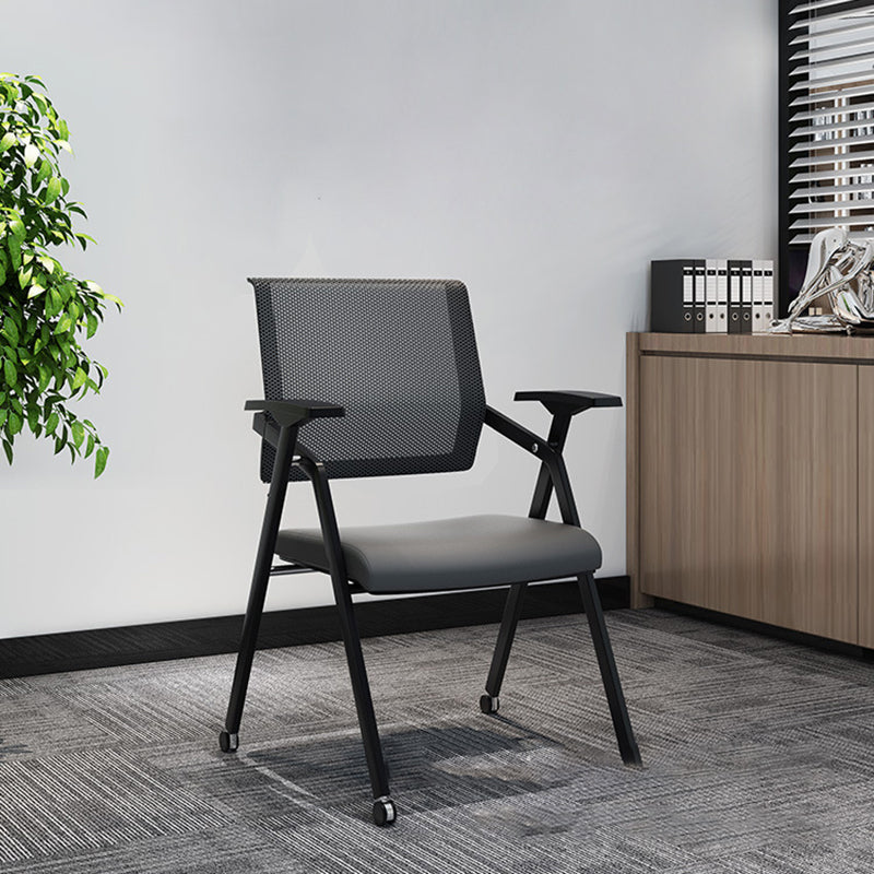 Mid Back Conference Chair with Fixed Arms Modern Office Chair with Metal Frame Clearhalo 'furn' 'furn_office_chair' 'Furniture' 'furniture_office_chair' 'Office Chairs' 'Office Furniture' 'office_chair' 5011023