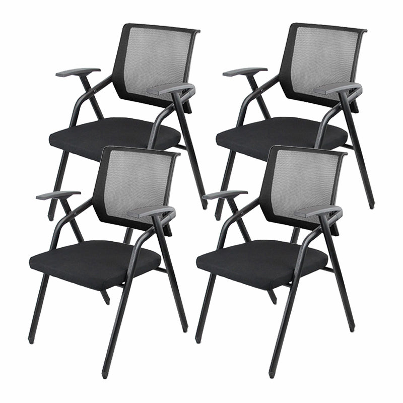 Mid Back Conference Chair with Fixed Arms Modern Office Chair with Metal Frame Textured Black 4 Piece Set Clearhalo 'furn' 'furn_office_chair' 'Furniture' 'furniture_office_chair' 'Office Chairs' 'Office Furniture' 'office_chair' 5011049