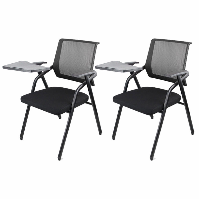 Mid Back Conference Chair with Fixed Arms Modern Office Chair with Metal Frame Gloss Black 2 Piece Set Clearhalo 'furn' 'furn_office_chair' 'Furniture' 'furniture_office_chair' 'Office Chairs' 'Office Furniture' 'office_chair' 5011051