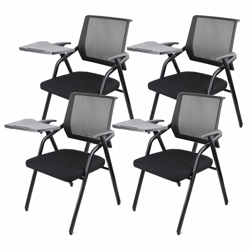 Mid Back Conference Chair with Fixed Arms Modern Office Chair with Metal Frame Gloss Black 4 Piece Set Clearhalo 'furn' 'furn_office_chair' 'Furniture' 'furniture_office_chair' 'Office Chairs' 'Office Furniture' 'office_chair' 5011052