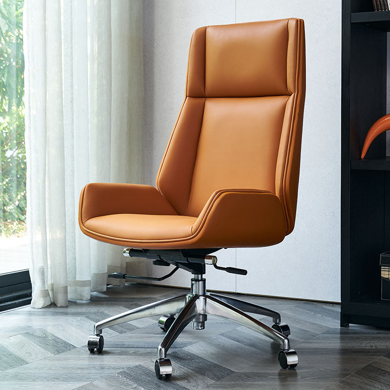 Contemporary Executive Ofiice Chair with Chrome Frame Armless Computer Desk Chair Orange Casters Included Clearhalo 'furn' 'furn_office_chair' 'Furniture' 'furniture_office_chair' 'Office Chairs' 'Office Furniture' 'office_chair' 5011085