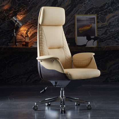 High Back Executive Swivel Office Chair Chrome Metal Frame Modern Ergonomic Task Chair Off-White Without Footrest Clearhalo 'furn' 'furn_office_chair' 'Furniture' 'furniture_office_chair' 'Office Chairs' 'Office Furniture' 'office_chair' 5011117