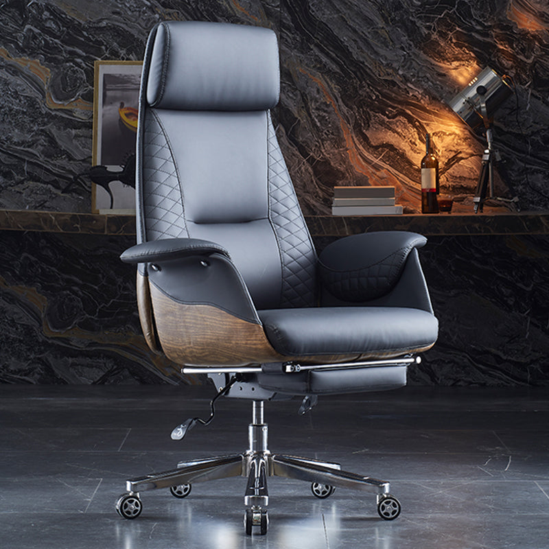 High Back Executive Swivel Office Chair Chrome Metal Frame Modern Ergonomic Task Chair Dark Blue With Footrest Clearhalo 'furn' 'furn_office_chair' 'Furniture' 'furniture_office_chair' 'Office Chairs' 'Office Furniture' 'office_chair' 5011120
