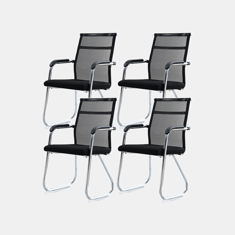 Silver Metal Mesh Modern Conference Chair Mid-Back and High Back Conference Chair Black 4 Piece Set Clearhalo 'furn' 'furn_office_chair' 'Furniture' 'furniture_office_chair' 'Office Chairs' 'Office Furniture' 'office_chair' 5011135