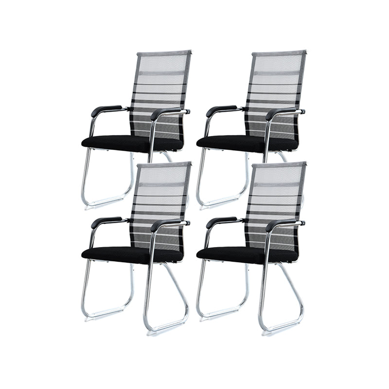 Silver Metal Mesh Modern Conference Chair Mid-Back and High Back Conference Chair Gray Black 4 Piece Set Clearhalo 'furn' 'furn_office_chair' 'Furniture' 'furniture_office_chair' 'Office Chairs' 'Office Furniture' 'office_chair' 5011138