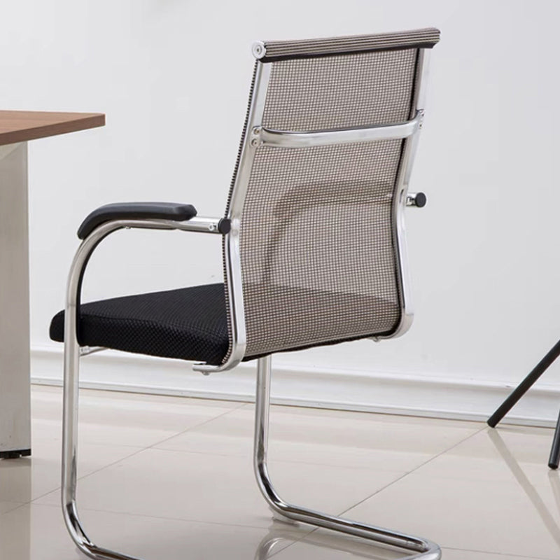 Silver Metal Mesh Modern Conference Chair Mid-Back and High Back Conference Chair Beige 1 Piece Mid-Back (14-22 in.) Clearhalo 'furn' 'furn_office_chair' 'Furniture' 'furniture_office_chair' 'Office Chairs' 'Office Furniture' 'office_chair' 5011148