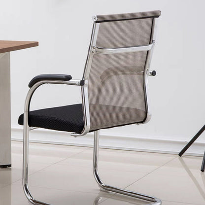 Silver Metal Mesh Modern Conference Chair Mid-Back and High Back Conference Chair Beige 1 Piece Mid-Back (14-22 in.) Clearhalo 'furn' 'furn_office_chair' 'Furniture' 'furniture_office_chair' 'Office Chairs' 'Office Furniture' 'office_chair' 5011148