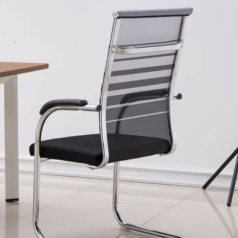 Silver Metal Mesh Modern Conference Chair Mid-Back and High Back Conference Chair Beige 1 Piece High-Back (Over 22 in.) Clearhalo 'furn' 'furn_office_chair' 'Furniture' 'furniture_office_chair' 'Office Chairs' 'Office Furniture' 'office_chair' 5011152