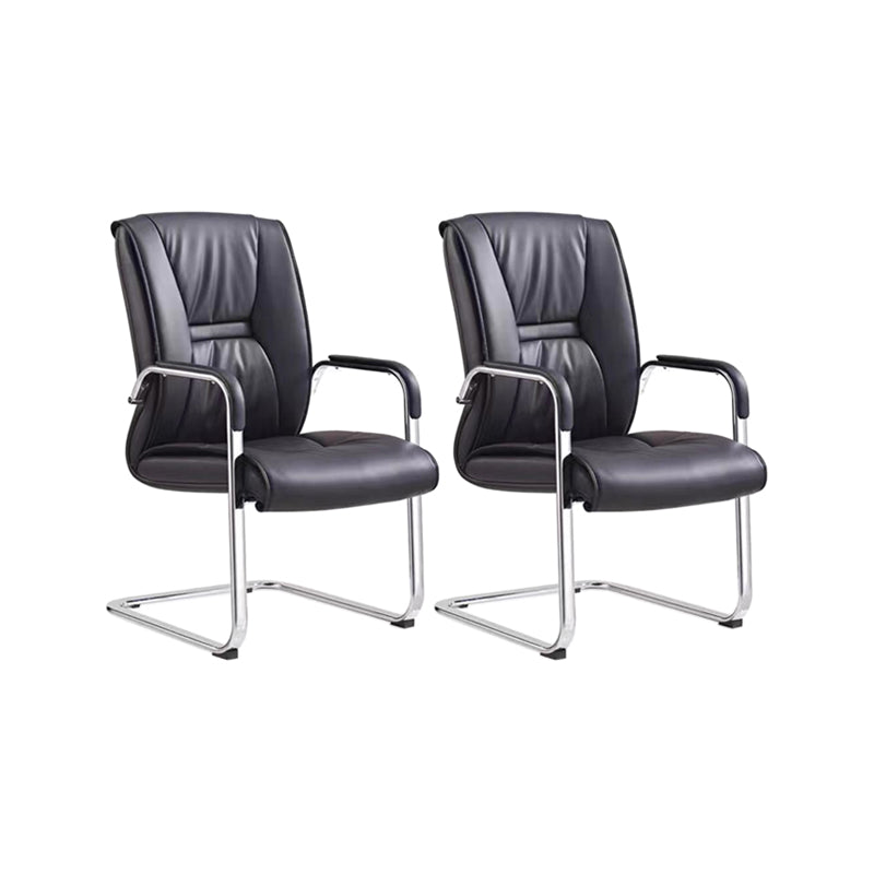 Silver Metal Modern Conference Chair High Back Leather Conference Chair Gloss Black 2 Piece Set Clearhalo 'furn' 'furn_office_chair' 'Furniture' 'furniture_office_chair' 'Office Chairs' 'Office Furniture' 'office_chair' 5011156