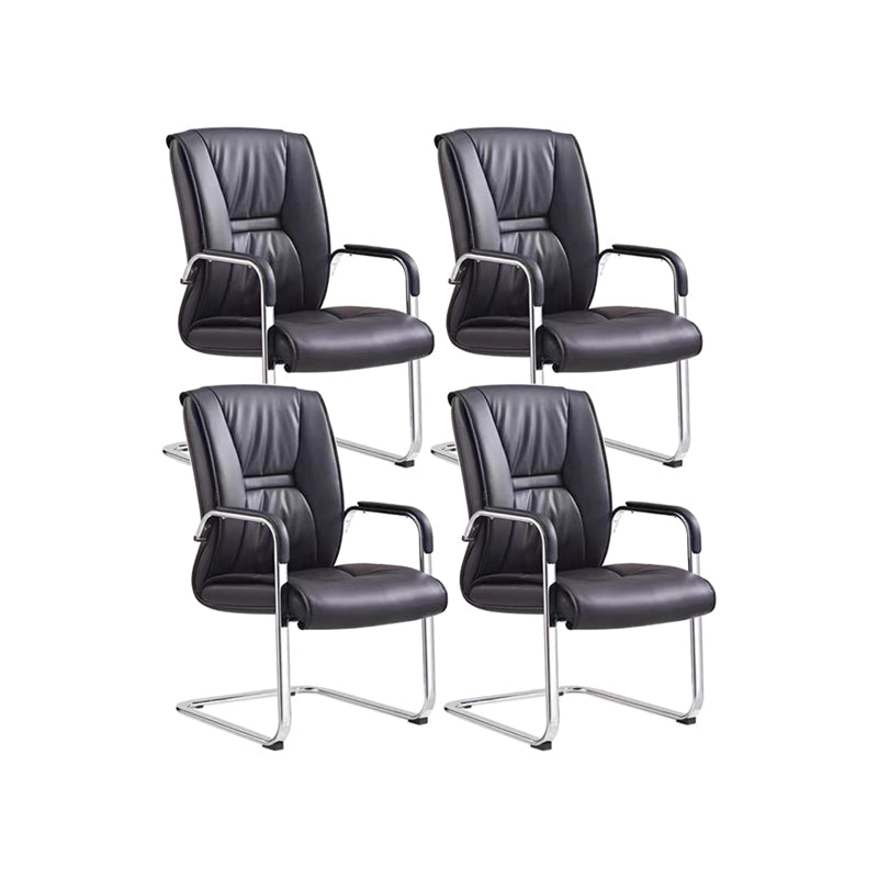 Silver Metal Modern Conference Chair High Back Leather Conference Chair Gloss Black 4 Piece Set Clearhalo 'furn' 'furn_office_chair' 'Furniture' 'furniture_office_chair' 'Office Chairs' 'Office Furniture' 'office_chair' 5011157