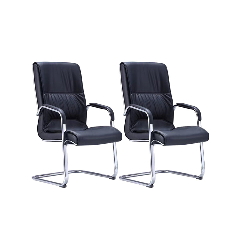 Silver Metal Modern Conference Chair High Back Leather Conference Chair Black 2 Piece Set Clearhalo 'furn' 'furn_office_chair' 'Furniture' 'furniture_office_chair' 'Office Chairs' 'Office Furniture' 'office_chair' 5011159