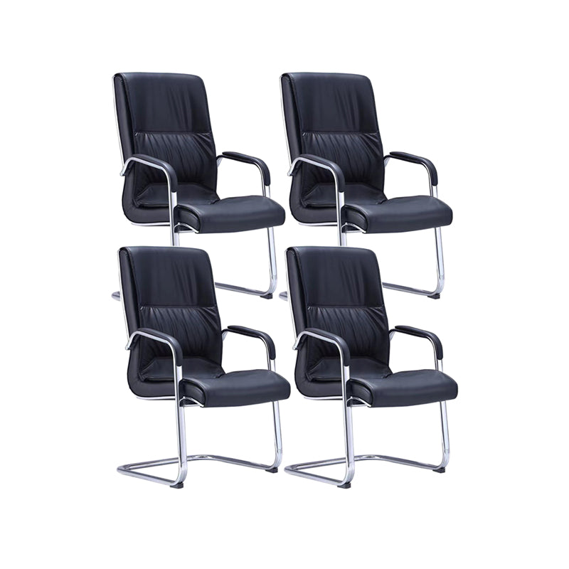 Silver Metal Modern Conference Chair High Back Leather Conference Chair Black 4 Piece Set Clearhalo 'furn' 'furn_office_chair' 'Furniture' 'furniture_office_chair' 'Office Chairs' 'Office Furniture' 'office_chair' 5011161