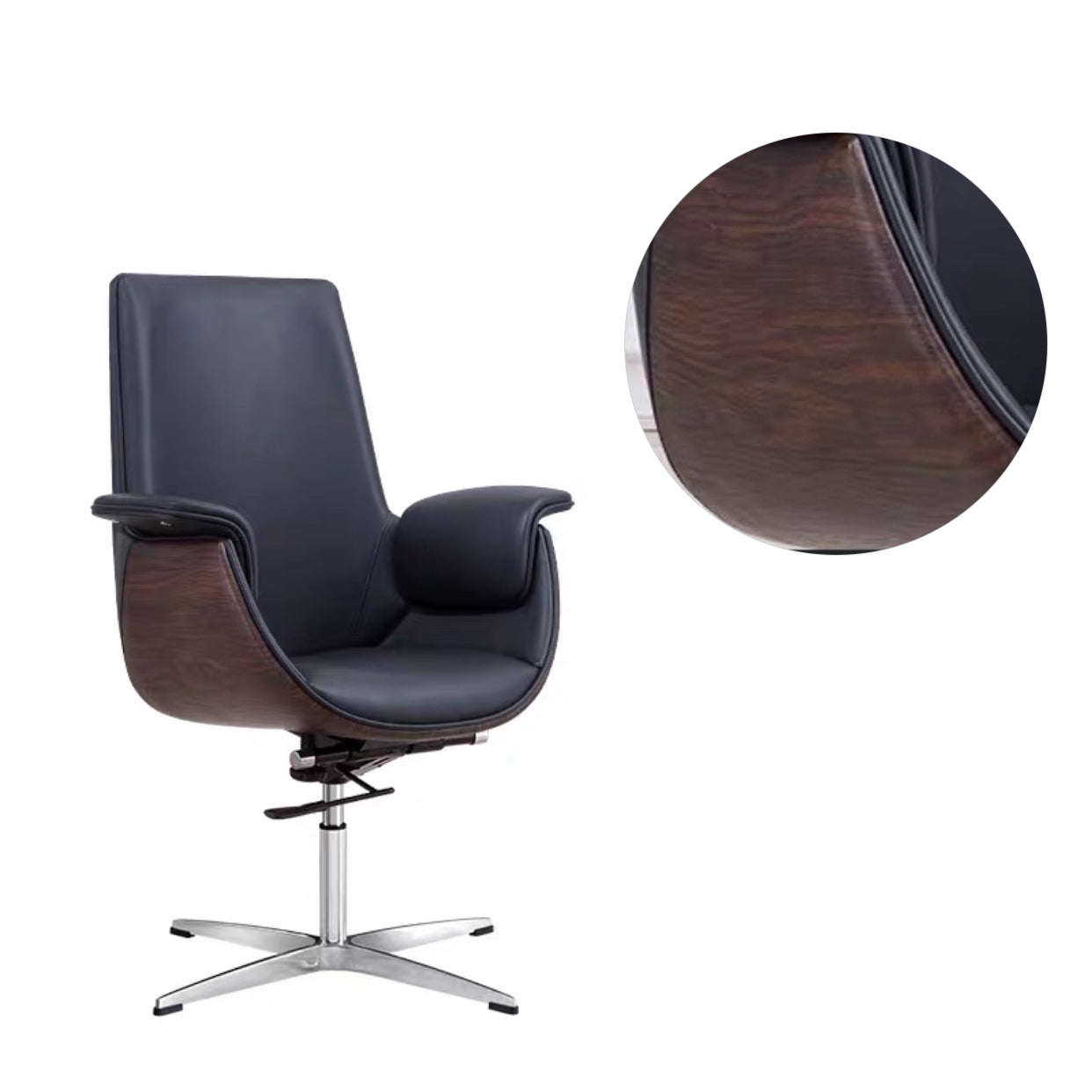 Modern Armless Swivel Chair with Chrome Frame Executive Height-adjustable Office Chair Black Mid-Back (14-22 in.) Casters Not Included Clearhalo 'furn' 'furn_office_chair' 'Furniture' 'furniture_office_chair' 'Office Chairs' 'Office Furniture' 'office_chair' 5011174