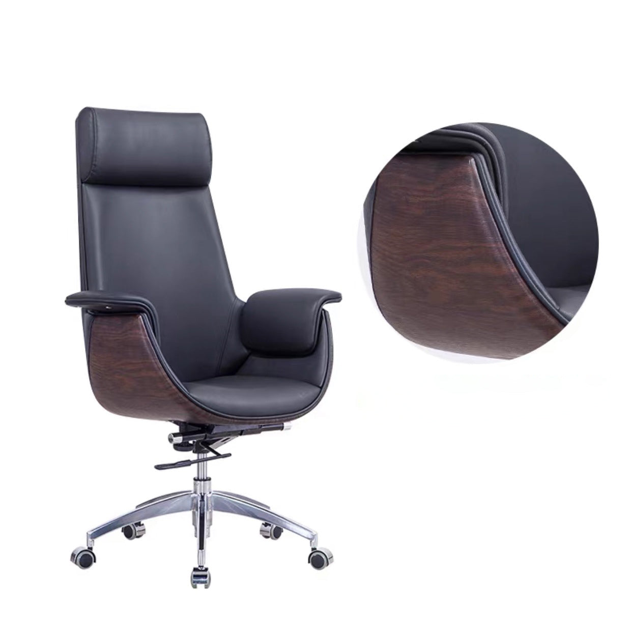 Modern Armless Swivel Chair with Chrome Frame Executive Height-adjustable Office Chair Black High-Back (Over 22 in.) Casters Included Clearhalo 'furn' 'furn_office_chair' 'Furniture' 'furniture_office_chair' 'Office Chairs' 'Office Furniture' 'office_chair' 5011176