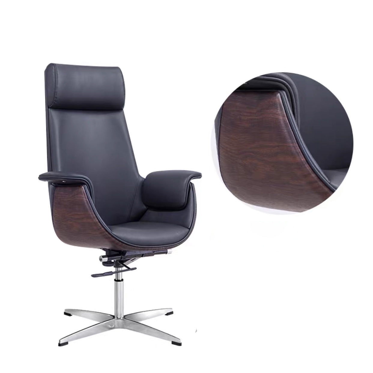 Modern Armless Swivel Chair with Chrome Frame Executive Height-adjustable Office Chair Black High-Back (Over 22 in.) Casters Not Included Clearhalo 'furn' 'furn_office_chair' 'Furniture' 'furniture_office_chair' 'Office Chairs' 'Office Furniture' 'office_chair' 5011179