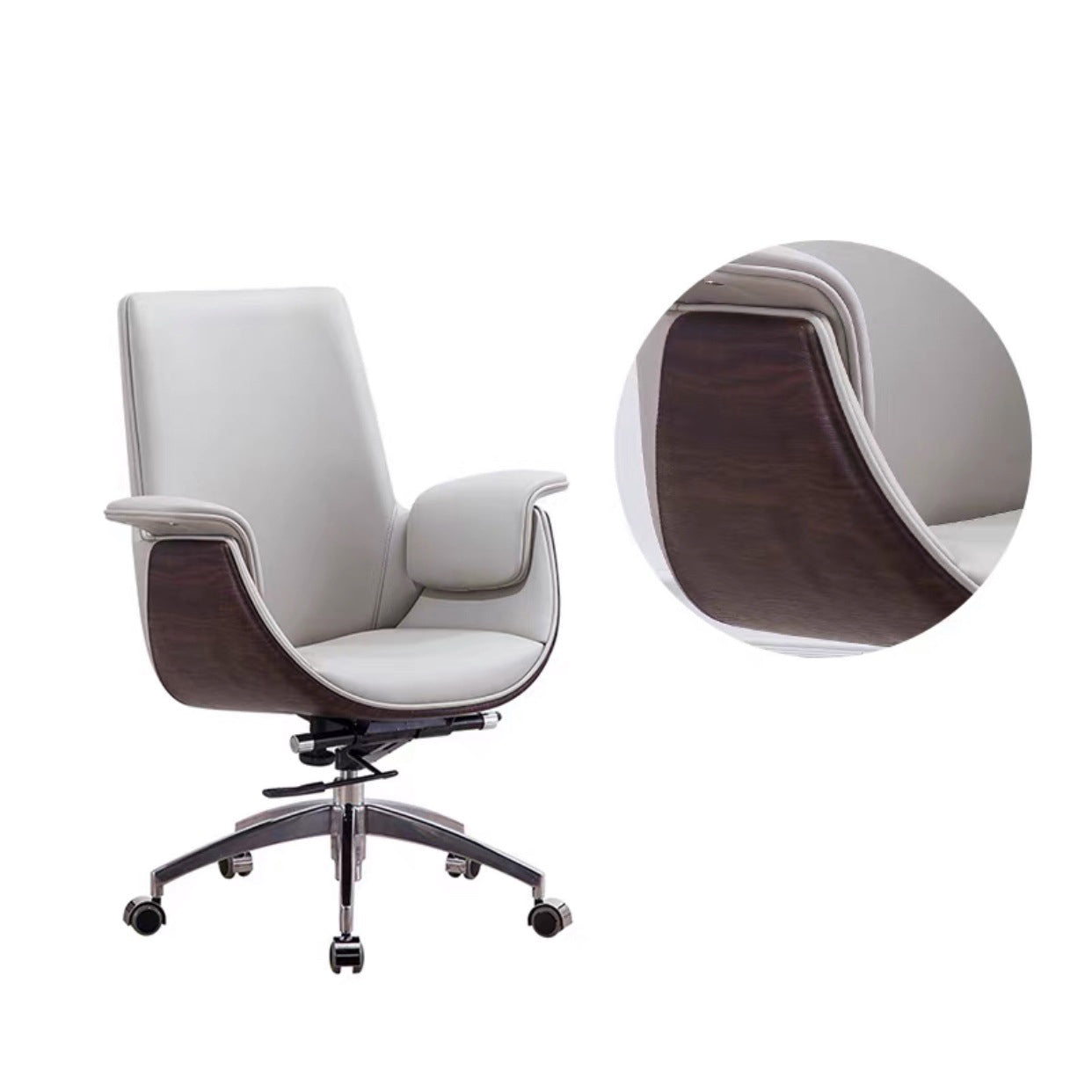 Modern Armless Swivel Chair with Chrome Frame Executive Height-adjustable Office Chair Grey Mid-Back (14-22 in.) Casters Included Clearhalo 'furn' 'furn_office_chair' 'Furniture' 'furniture_office_chair' 'Office Chairs' 'Office Furniture' 'office_chair' 5011180