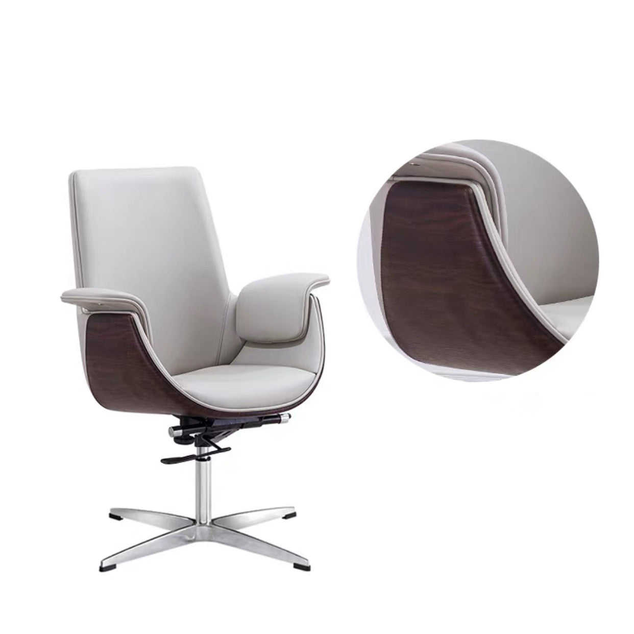 Modern Armless Swivel Chair with Chrome Frame Executive Height-adjustable Office Chair Grey Mid-Back (14-22 in.) Casters Not Included Clearhalo 'furn' 'furn_office_chair' 'Furniture' 'furniture_office_chair' 'Office Chairs' 'Office Furniture' 'office_chair' 5011182