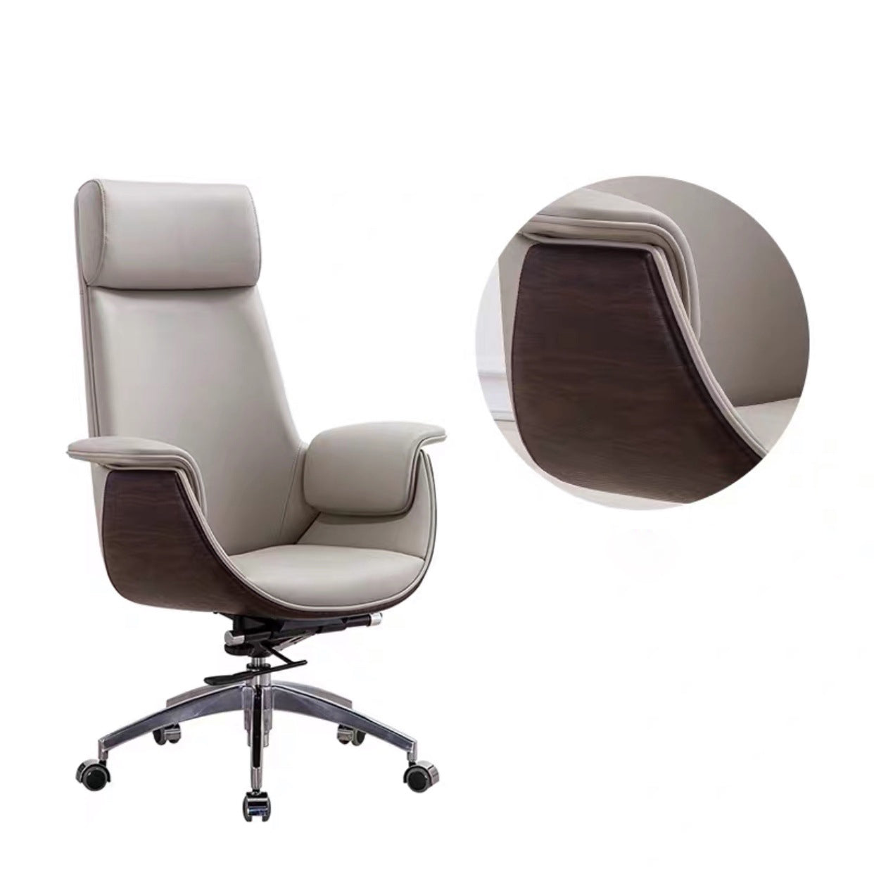 Modern Armless Swivel Chair with Chrome Frame Executive Height-adjustable Office Chair Grey High-Back (Over 22 in.) Casters Included Clearhalo 'furn' 'furn_office_chair' 'Furniture' 'furniture_office_chair' 'Office Chairs' 'Office Furniture' 'office_chair' 5011184