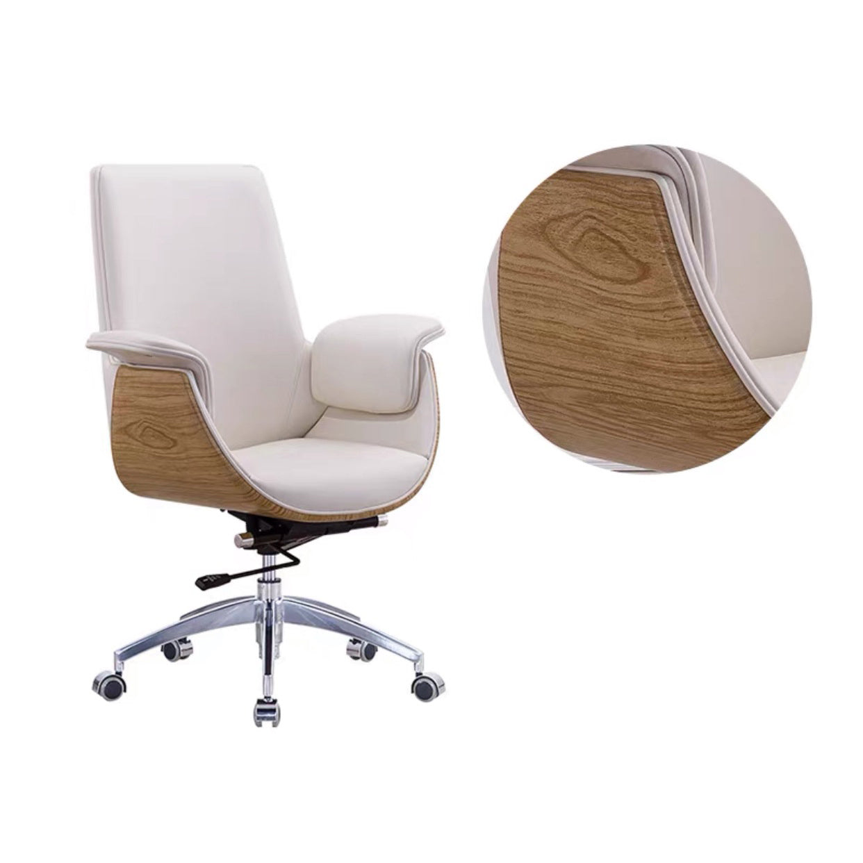 Modern Armless Swivel Chair with Chrome Frame Executive Height-adjustable Office Chair Off-White Mid-Back (14-22 in.) Casters Included Clearhalo 'furn' 'furn_office_chair' 'Furniture' 'furniture_office_chair' 'Office Chairs' 'Office Furniture' 'office_chair' 5011188
