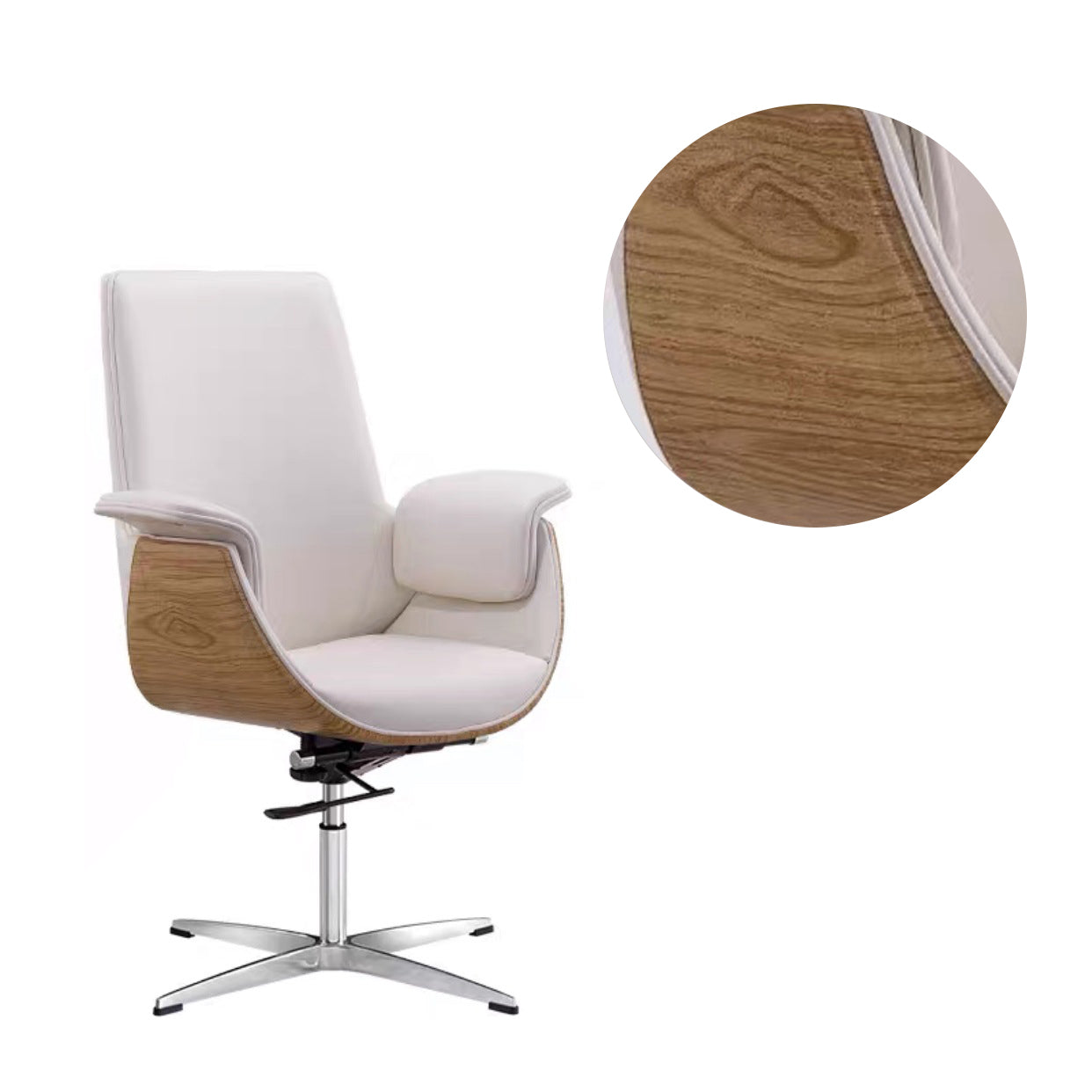 Modern Armless Swivel Chair with Chrome Frame Executive Height-adjustable Office Chair Off-White Mid-Back (14-22 in.) Casters Not Included Clearhalo 'furn' 'furn_office_chair' 'Furniture' 'furniture_office_chair' 'Office Chairs' 'Office Furniture' 'office_chair' 5011190