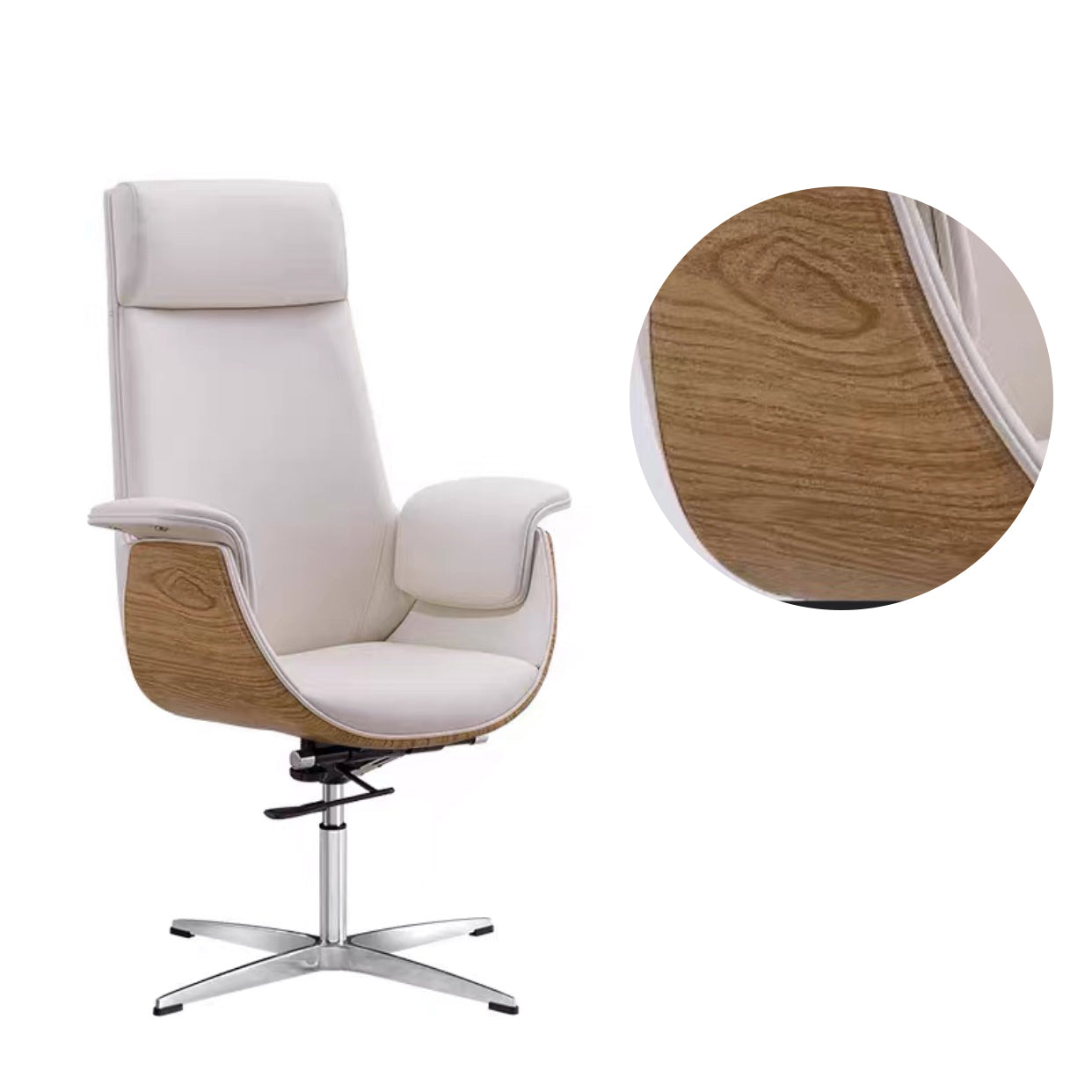 Modern Armless Swivel Chair with Chrome Frame Executive Height-adjustable Office Chair Off-White High-Back (Over 22 in.) Casters Not Included Clearhalo 'furn' 'furn_office_chair' 'Furniture' 'furniture_office_chair' 'Office Chairs' 'Office Furniture' 'office_chair' 5011193