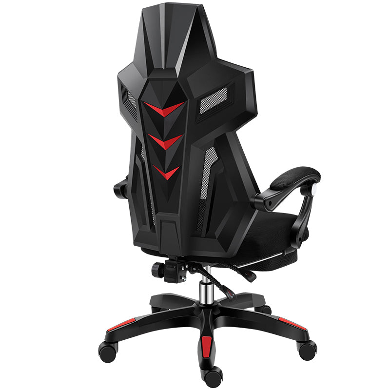 Modern Nylon Frame Gaming Chair Swivel Computer Desk Chair with Padded Arms Black With Footrest Clearhalo 'furn' 'furn_office_chair' 'Furniture' 'furniture_office_chair' 'Office Chairs' 'Office Furniture' 'office_chair' 5011197