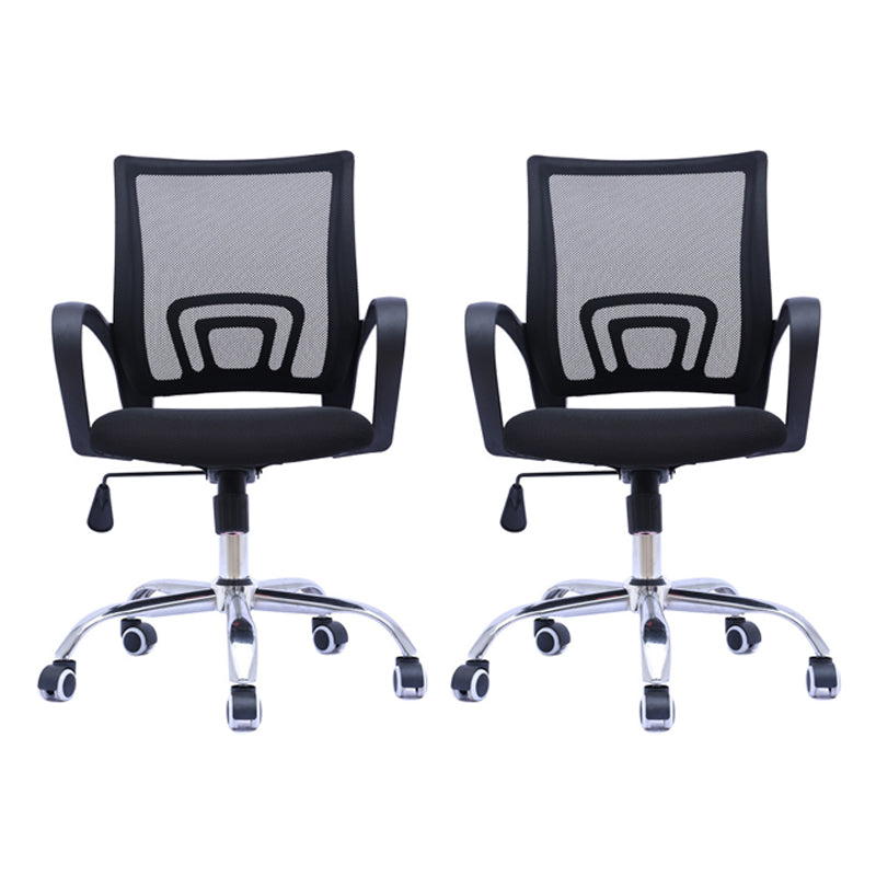 Mid Back Mesh Desk Chair Ergonomic Fixed Arms Chair with Wheels Black 2 Piece Set Clearhalo 'furn' 'furn_office_chair' 'Furniture' 'furniture_office_chair' 'Office Chairs' 'Office Furniture' 'office_chair' 5011233