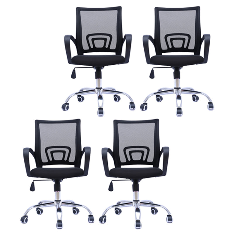 Mid Back Mesh Desk Chair Ergonomic Fixed Arms Chair with Wheels Black 4 Piece Set Clearhalo 'furn' 'furn_office_chair' 'Furniture' 'furniture_office_chair' 'Office Chairs' 'Office Furniture' 'office_chair' 5011235