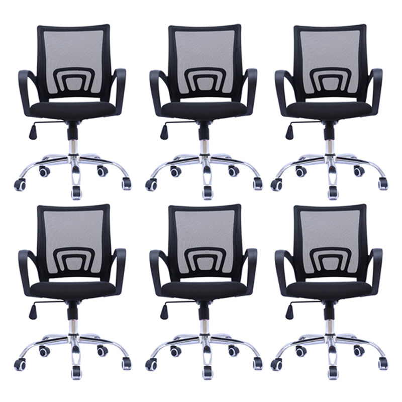 Mid Back Mesh Desk Chair Ergonomic Fixed Arms Chair with Wheels Black 6 Piece Set Clearhalo 'furn' 'furn_office_chair' 'Furniture' 'furniture_office_chair' 'Office Chairs' 'Office Furniture' 'office_chair' 5011237