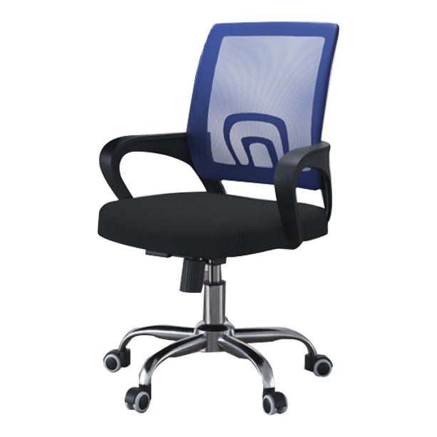 Mid Back Mesh Desk Chair Ergonomic Fixed Arms Chair with Wheels Blue-Black 1 Piece Clearhalo 'furn' 'furn_office_chair' 'Furniture' 'furniture_office_chair' 'Office Chairs' 'Office Furniture' 'office_chair' 5011245