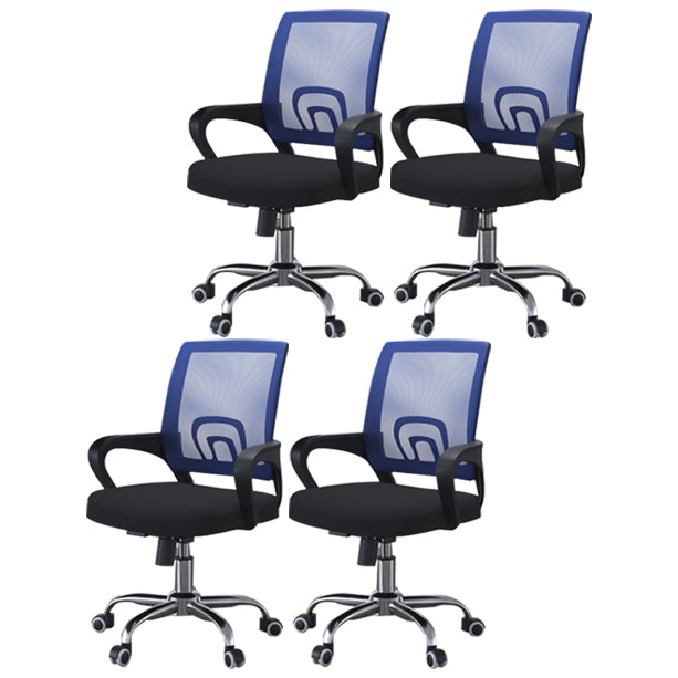 Mid Back Mesh Desk Chair Ergonomic Fixed Arms Chair with Wheels Blue-Black 4 Piece Set Clearhalo 'furn' 'furn_office_chair' 'Furniture' 'furniture_office_chair' 'Office Chairs' 'Office Furniture' 'office_chair' 5011247