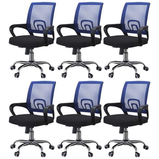 Mid Back Mesh Desk Chair Ergonomic Fixed Arms Chair with Wheels Blue-Black 6 Piece Set Clearhalo 'furn' 'furn_office_chair' 'Furniture' 'furniture_office_chair' 'Office Chairs' 'Office Furniture' 'office_chair' 5011248