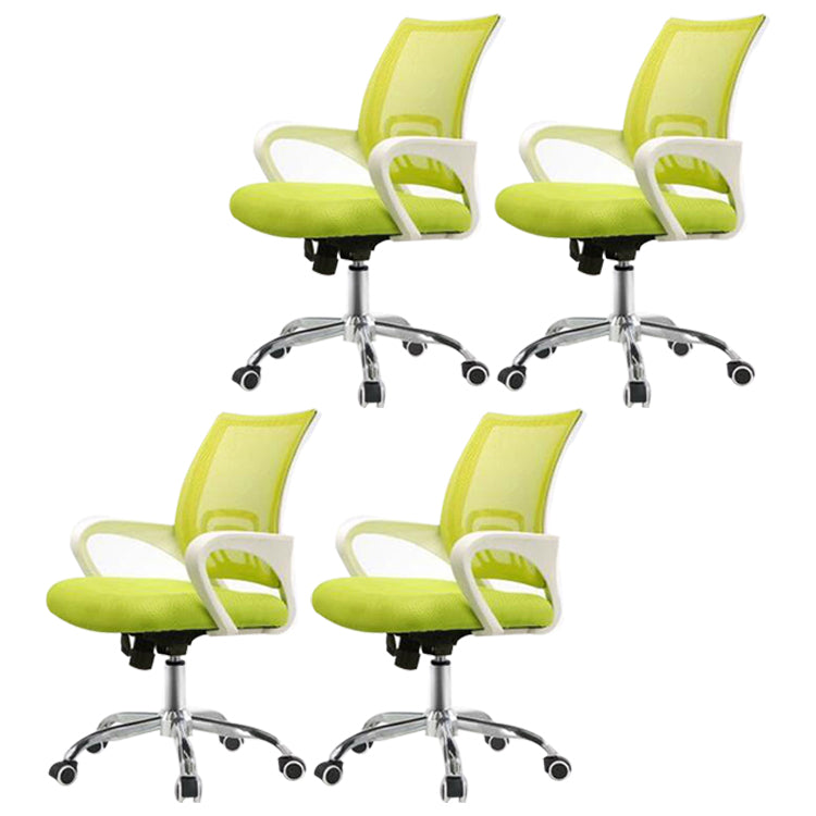 Mid Back Mesh Desk Chair Ergonomic Fixed Arms Chair with Wheels White-Green 4 Piece Set Clearhalo 'furn' 'furn_office_chair' 'Furniture' 'furniture_office_chair' 'Office Chairs' 'Office Furniture' 'office_chair' 5011251