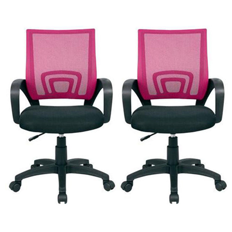 Mid Back Mesh Desk Chair Ergonomic Fixed Arms Chair with Wheels Pink Black 2 Piece Set Clearhalo 'furn' 'furn_office_chair' 'Furniture' 'furniture_office_chair' 'Office Chairs' 'Office Furniture' 'office_chair' 5011254