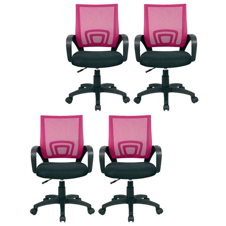 Mid Back Mesh Desk Chair Ergonomic Fixed Arms Chair with Wheels Pink Black 4 Piece Set Clearhalo 'furn' 'furn_office_chair' 'Furniture' 'furniture_office_chair' 'Office Chairs' 'Office Furniture' 'office_chair' 5011255