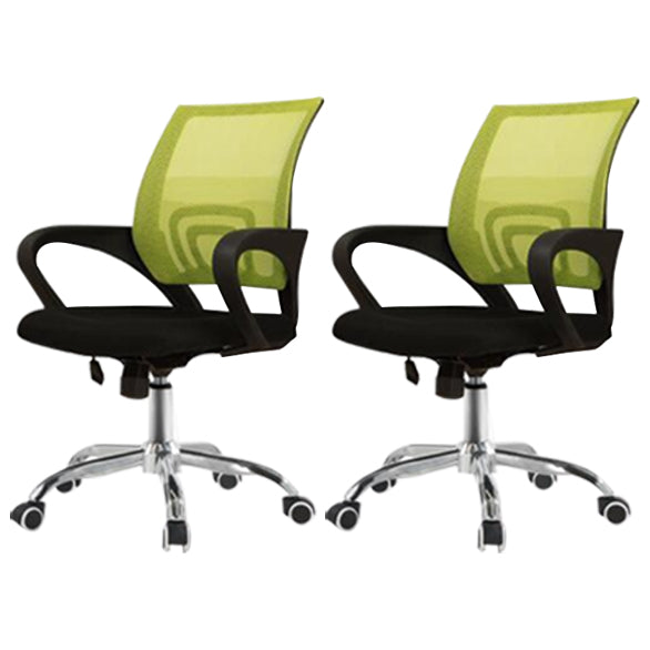 Mid Back Mesh Desk Chair Ergonomic Fixed Arms Chair with Wheels Green-Black 2 Piece Set Clearhalo 'furn' 'furn_office_chair' 'Furniture' 'furniture_office_chair' 'Office Chairs' 'Office Furniture' 'office_chair' 5011258