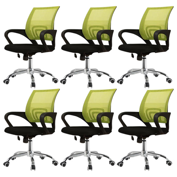Mid Back Mesh Desk Chair Ergonomic Fixed Arms Chair with Wheels Green-Black 6 Piece Set Clearhalo 'furn' 'furn_office_chair' 'Furniture' 'furniture_office_chair' 'Office Chairs' 'Office Furniture' 'office_chair' 5011260