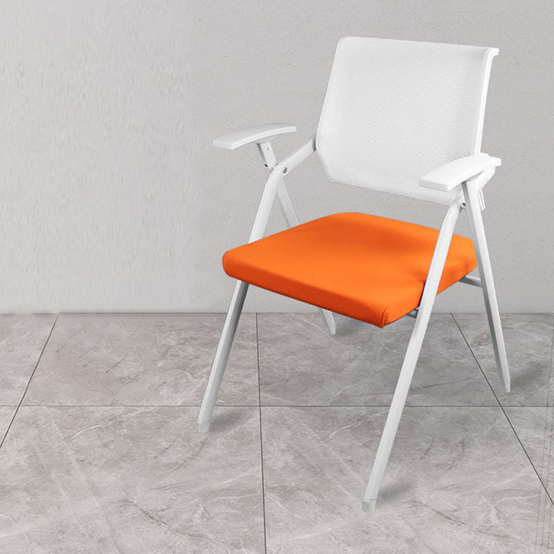 Mid Back Conference Chair with Arms White Metal Frame Modern Computer Office Chair Clearhalo 'furn' 'furn_office_chair' 'Furniture' 'furniture_office_chair' 'Office Chairs' 'Office Furniture' 'office_chair' 5011269